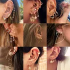 Набор серег Modyle в стиле панк, винтажные серьги с кристаллами золотого цвета, крест, фианит, Карта цветов, сердца, Луны, серьги для женщин