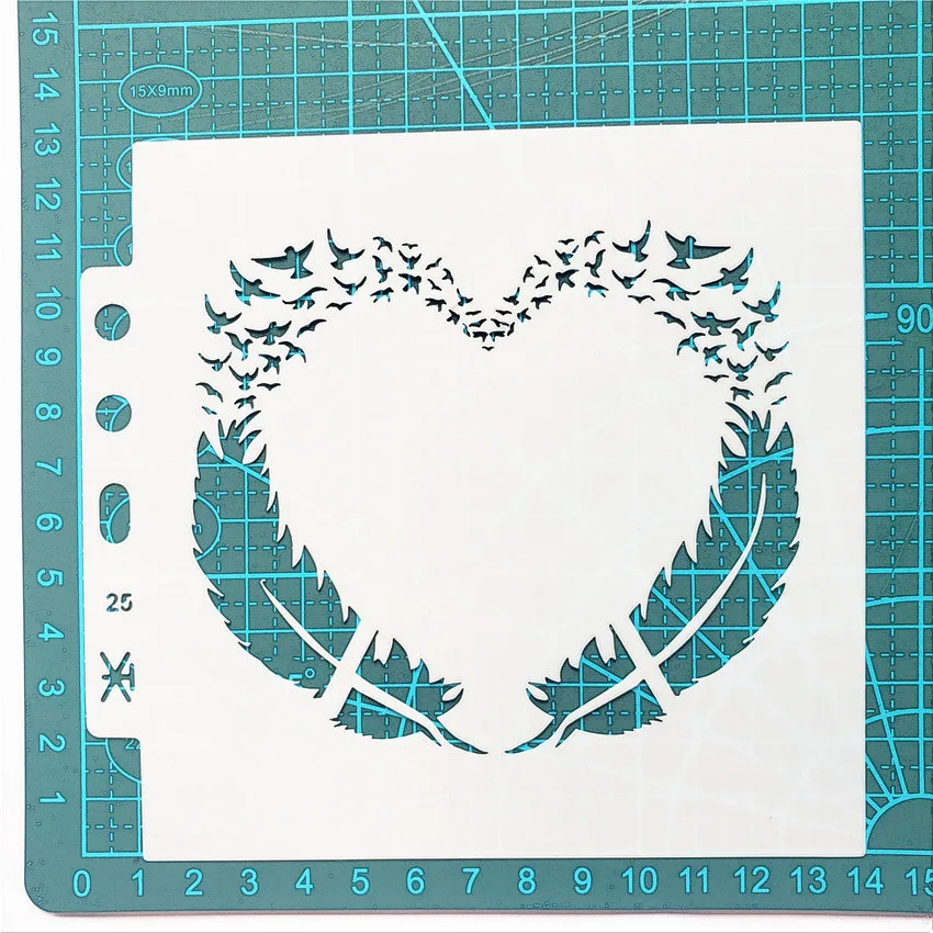 14 1*13 см трафареты с перьями сердца шаблон спрей Пластиковая форма Щит DIY торт