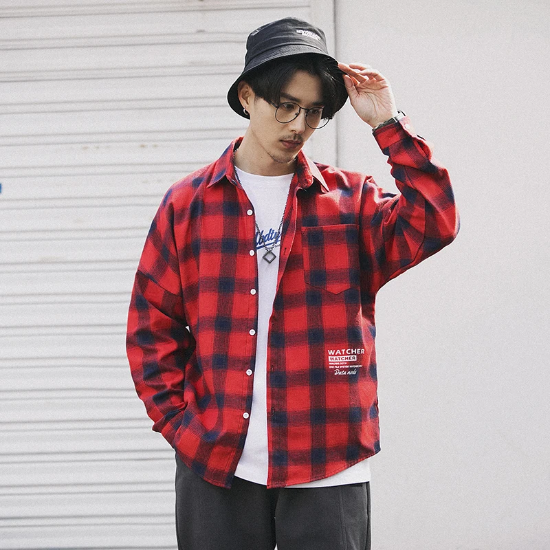 Мужская рубашка в клетку SingleRoad Корейская уличная с длинным рукавом японском