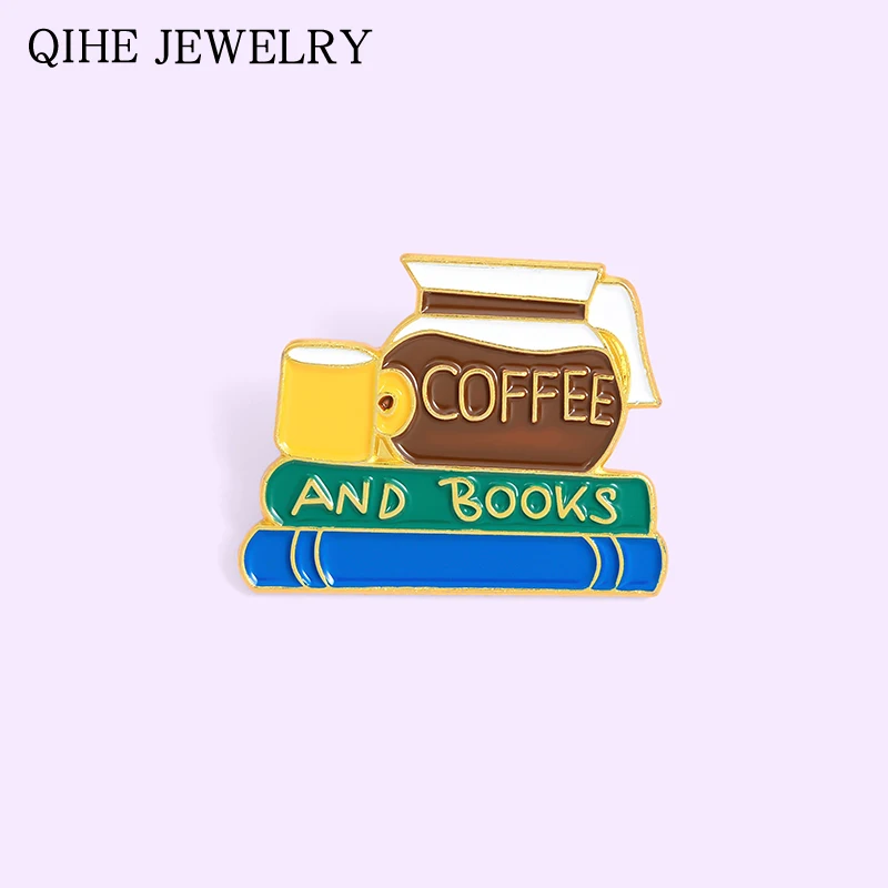 Кофе книги Pin литературы значок книжная ручка со средним пером Bookworm символ хобби