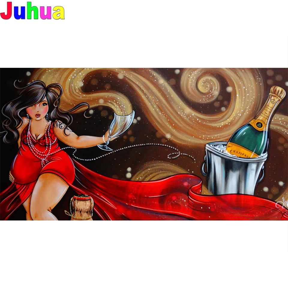 

Fat beauty Lady holding Wine 5d diy diamond painting full drill mosaic woman diamond embroidery gift diamond stitch home decor