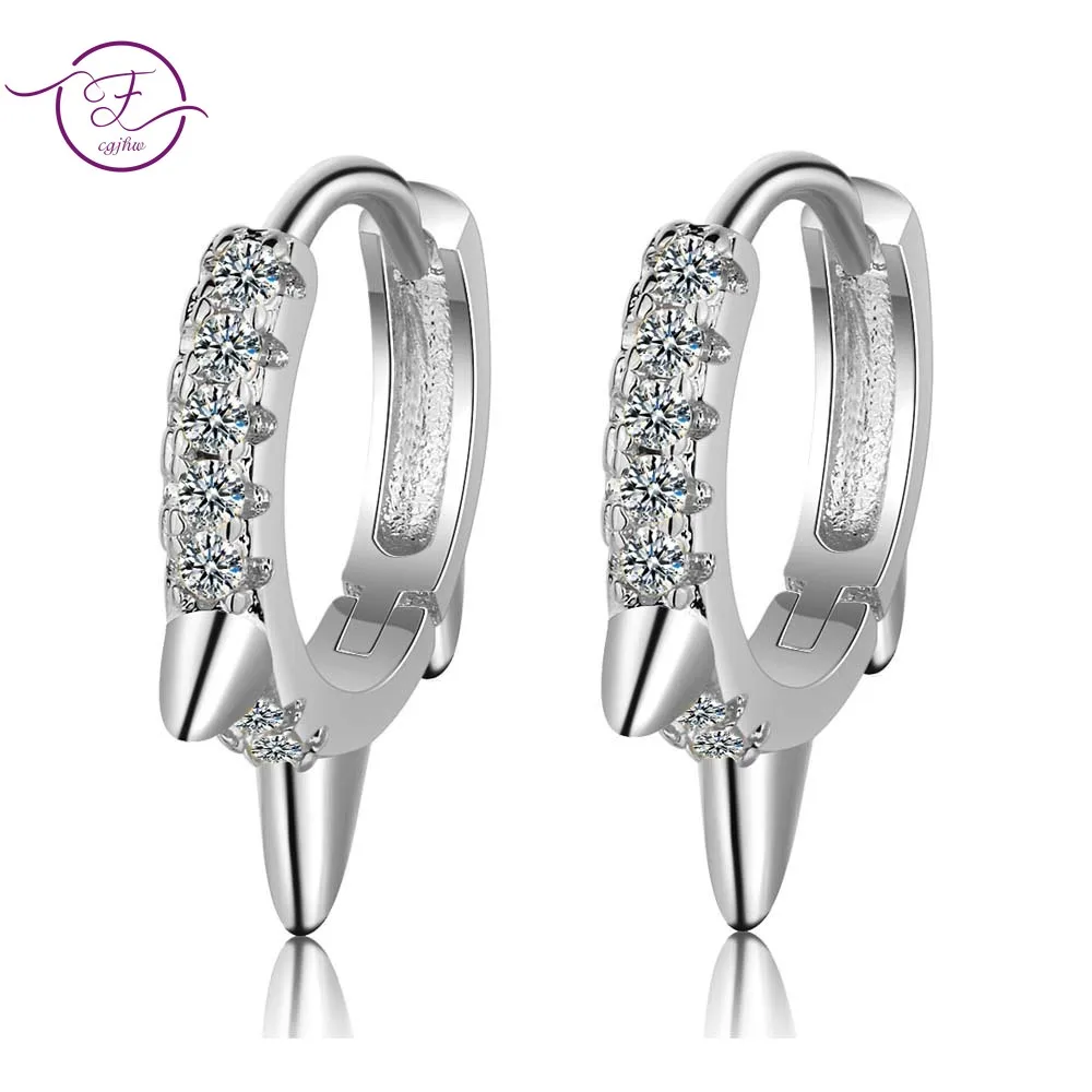 

100% 925 Sterling Silver Punk Rivet Small Open Hoop Earrings Cubic Zirconia Spike Earrings for Women Fashion Jewelry Gifts