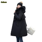 Пальто с подкладкой из 2021 хлопка, зимняя куртка для женщин, большие размеры, тонкое длинное пальто, женская модная большая парка с меховым капюшоном, пальто для женщин