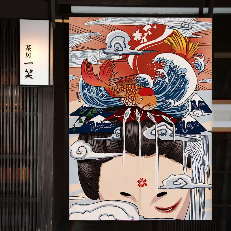 

Open In Middle Japanese Style Door Curtain Printing Cartoon Blackout Window Screen Punch-Free Parlor Decorative Cloth