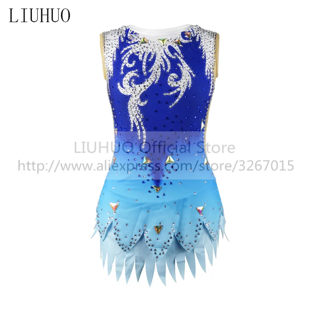 

LIUHUO Figure Skating Dress Women's Girls' Ice Performance Rhythmic Gymnastics Competition Multicolor Leotard Blue Sleeveless