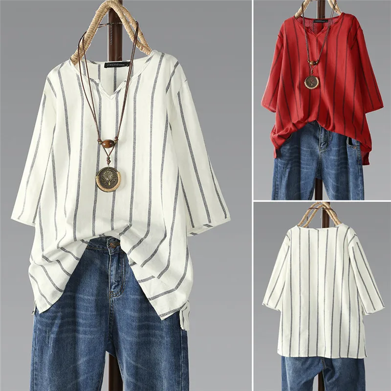 Летняя модная футболка из хлопка и льна Женская Повседневная женская одежда