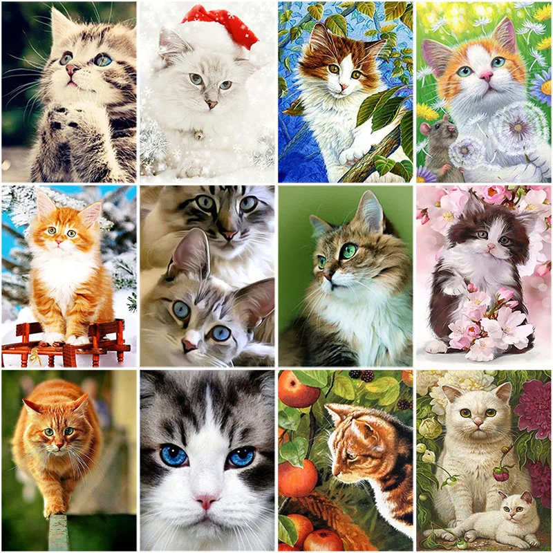 

DIY 5D Diamond Painting Cat Diamond Embroidery Cross Stitch Kits Full Round Drill Mosaic Animal Rhinestone Decor Home