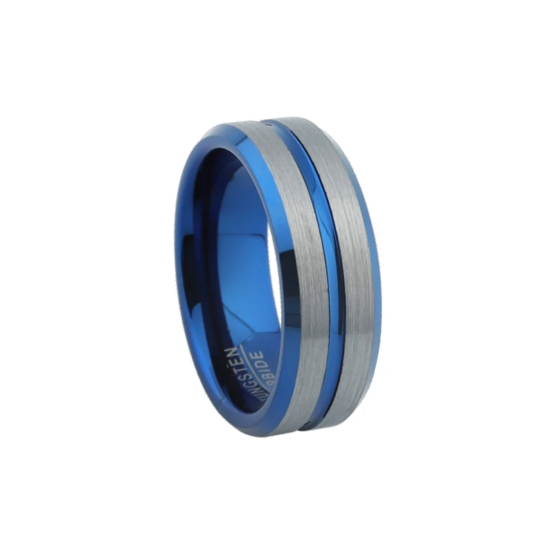 

2019 Man Alliance wedding band Tungsten Carbide rings Blue Groove fashion Men promise ring free shipping
