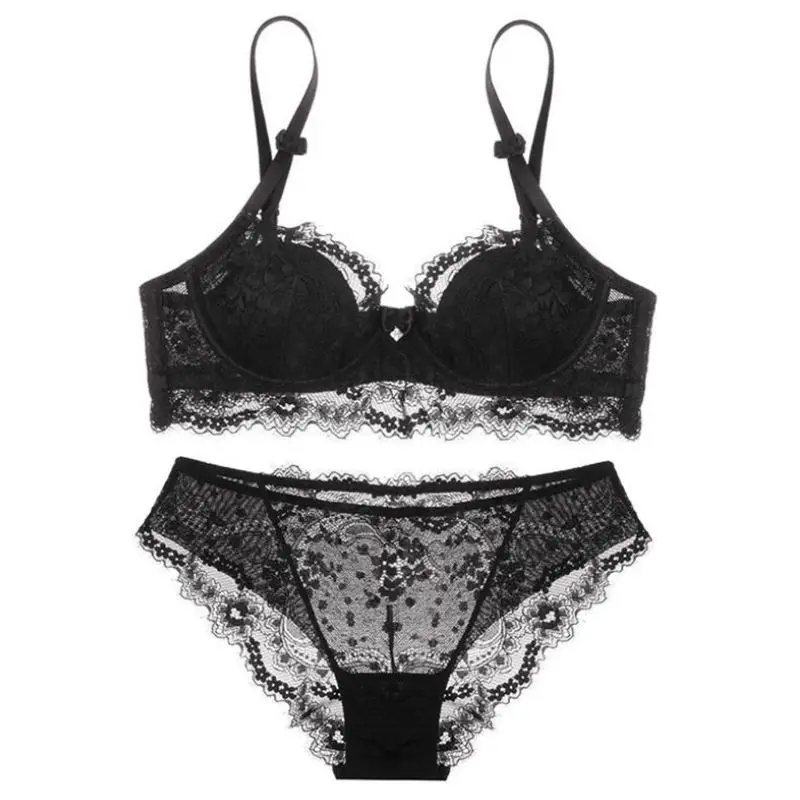 

FITWEE Sexy Lingerie Set For Women Bowknot Lace Underwear Thin Lace Push Up Bralette Transparent Underpants Comfort Breathable