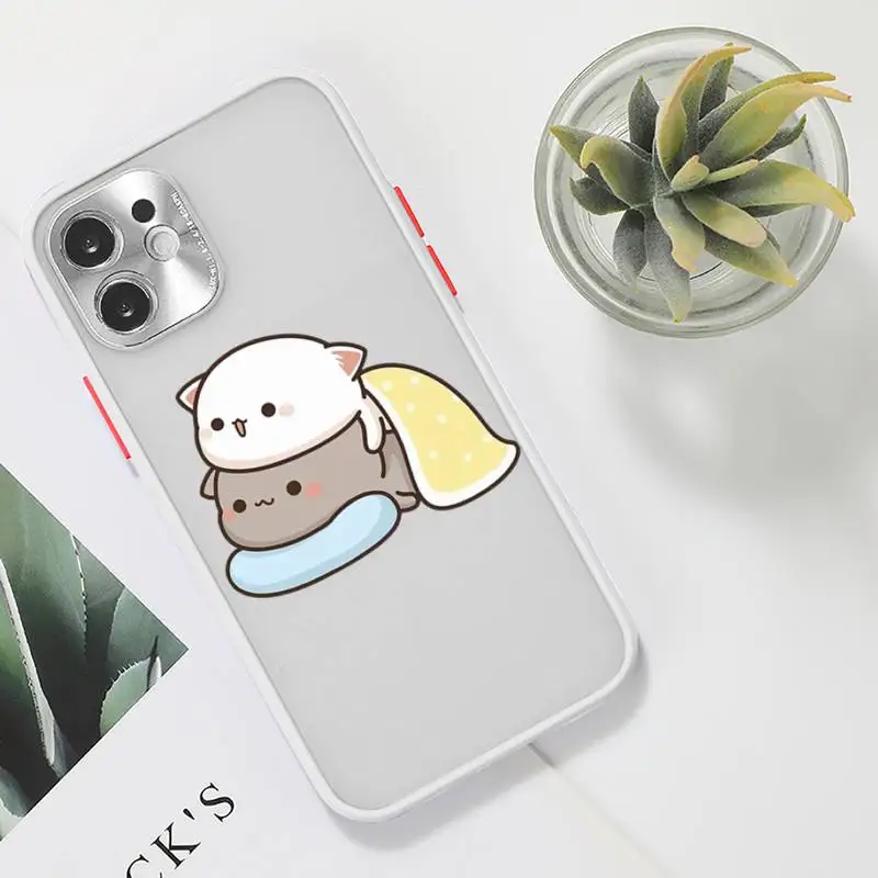 

Jemy Peach Cat Cartoon Phone Case For iPhone 12 11 Mini Pro XR XS Max 7 8 Plus X Matte transparent White Back Cover