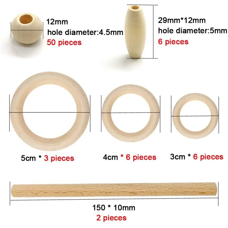 

1 Set Macrame Cord Cotton Rope With Wood Ring Wooden Beads For DIY Wall Hanging