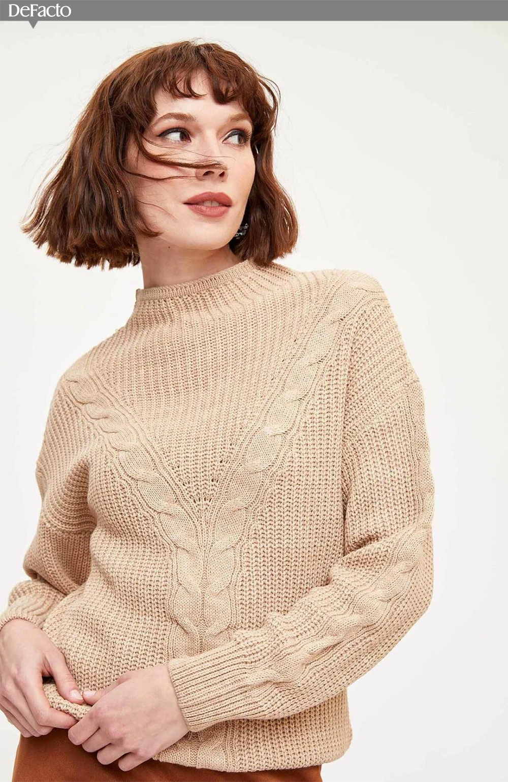 DeFacto женский модный однотонный тонкий вязаный свитер с круглым вырезом, повседневный чистый пуловер с длинными рукавами, Женская New-L1594AZ19WN