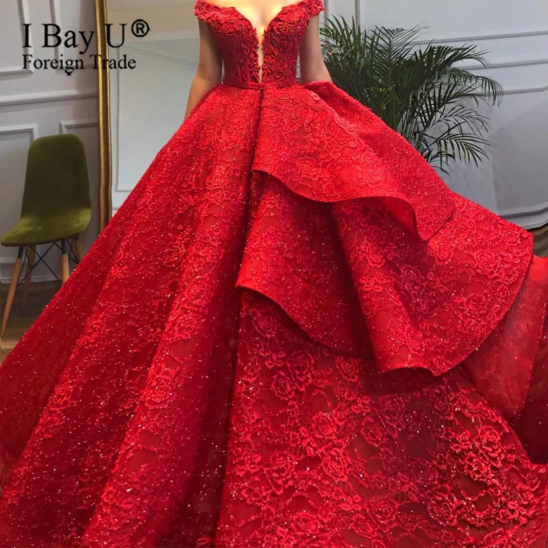 

Robe De Soiree 2020, красное асимметричное свадебное платье, роскошная аппликация с открытыми плечами, длинное бальное платье, официальное свадебно...