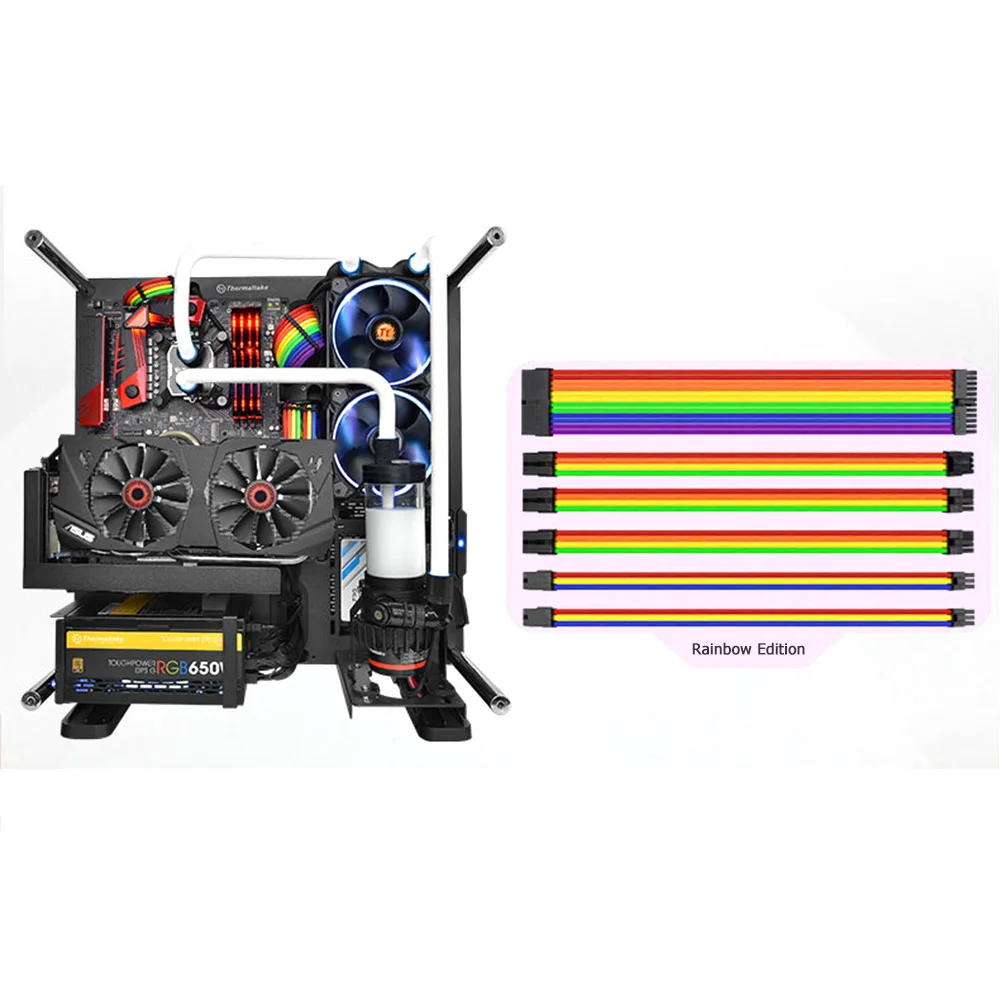 12 дюймов PC компьютер рукавами удлинитель питания комплект кабеля 18AWG 24Pin ATX 4 + 4Pin EPS