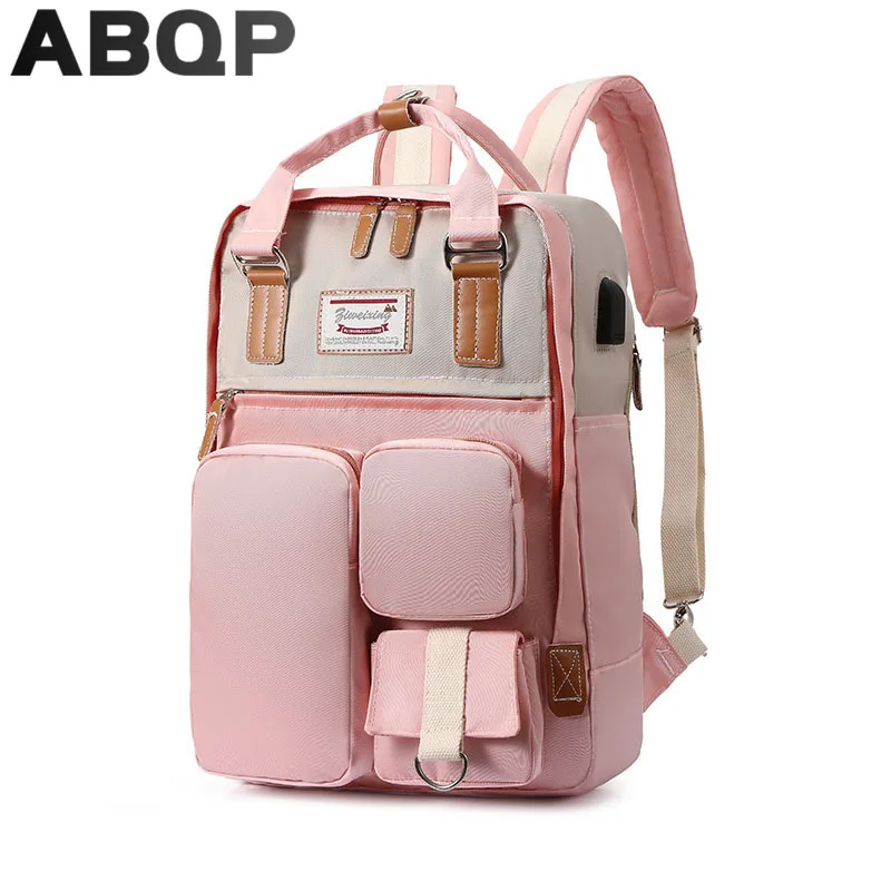 

Рюкзак ABQP для ноутбука 15,6 дюйма, женский, нейлоновый, с защитой от кражи, для путешествий, женский рюкзак, большой емкости, школьный рюкзак для девочек