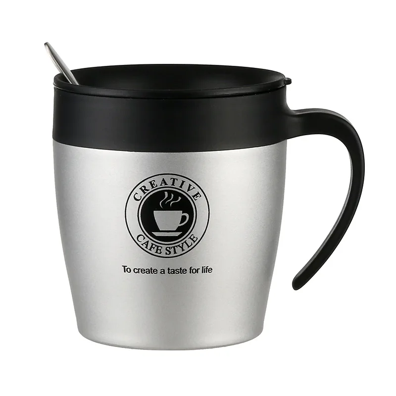 Pan da creative trend water bottle office stainless steel mug student female simple home with lid spoon coffee thermos | Дом и сад