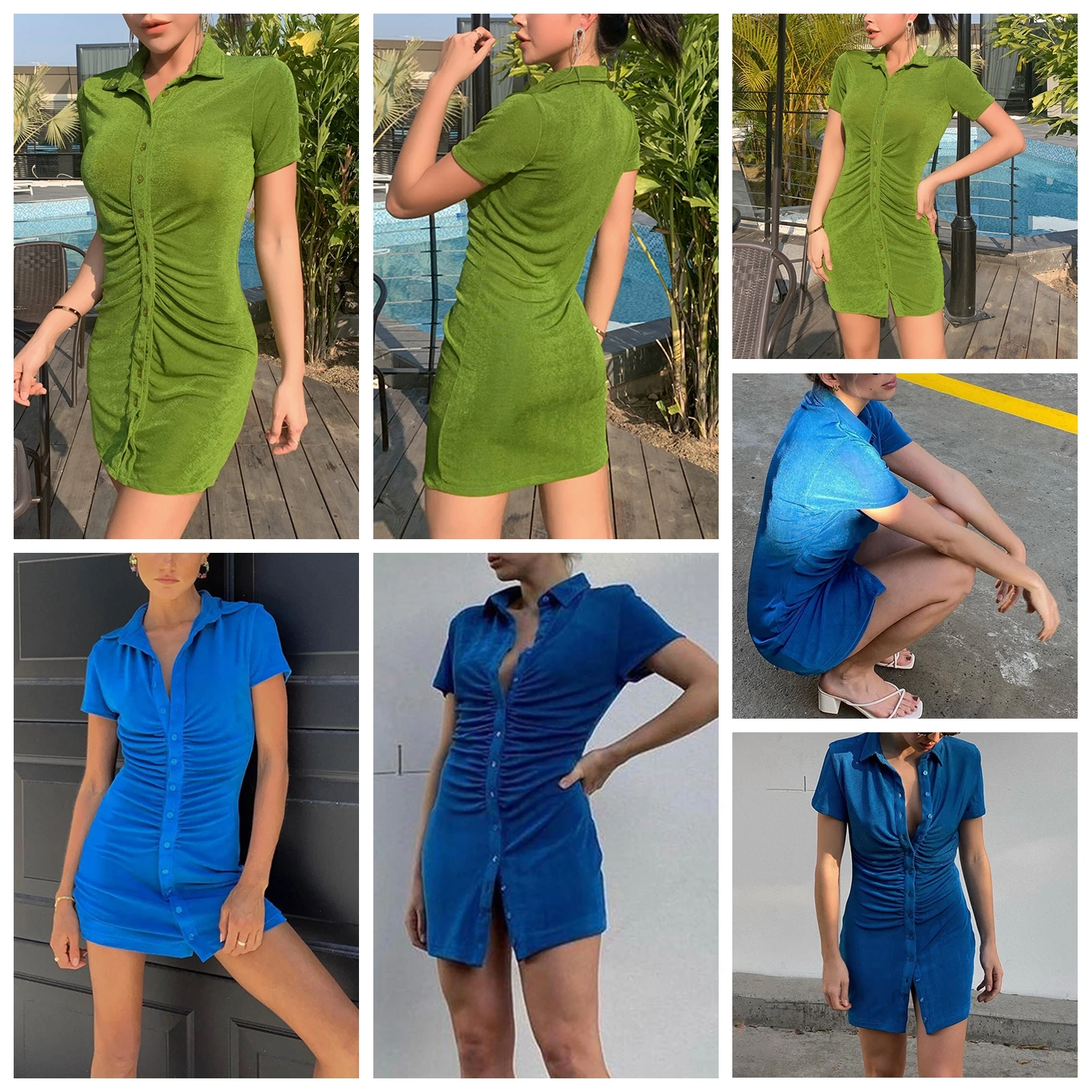 

Женское платье-кардиган на пуговицах, однотонное платье с коротким рукавом и рюшами, 2021