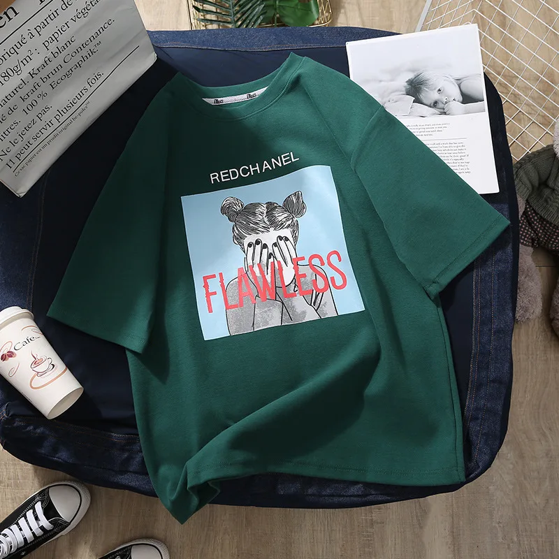 Футболка унисекс с коротким рукавом свободная рубашка принтом для девушек в