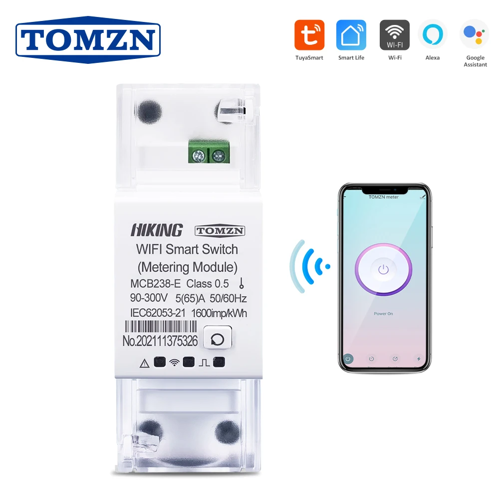 

TOMZN TUYA Single Phase WIFI Smart Switch Energy Meter Kwh Metering Monitoring Circuit Breaker Timer Relay for Smart Home 65A