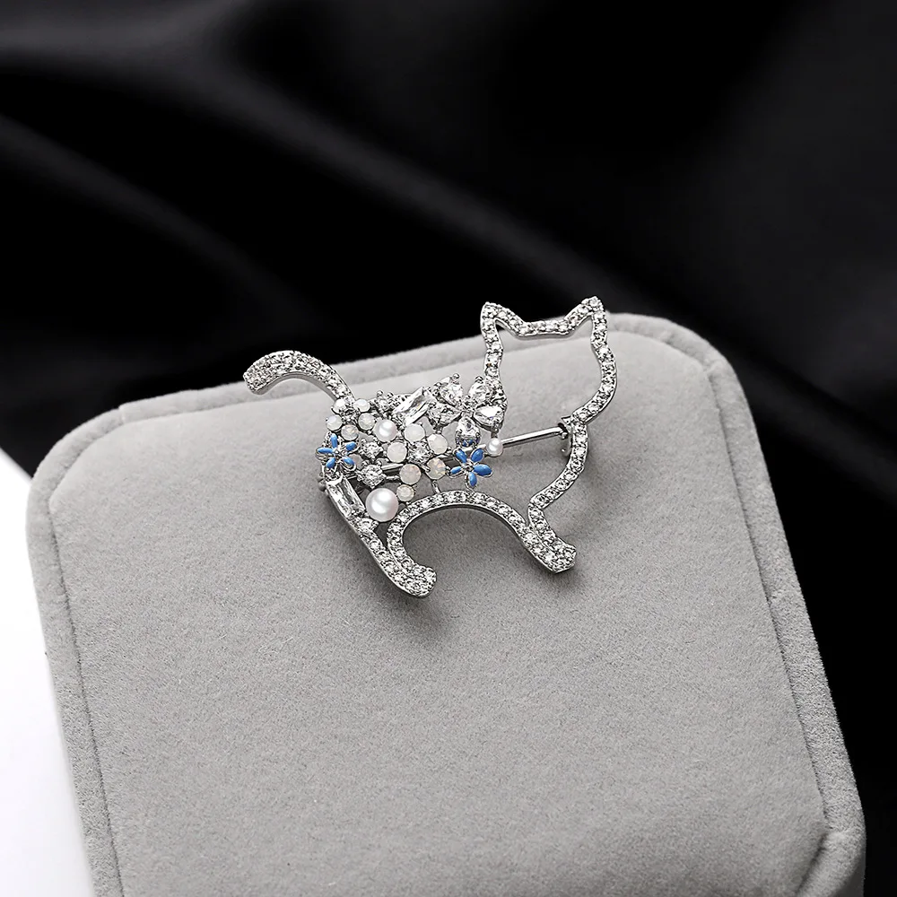 Женская металлическая брошь в виде кошки значок с цирконом свадебное