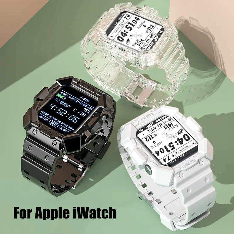 

Чехол для Apple Watch Band Series 7 6 2 3 4 5 45 мм 41 мм, силиконовый прозрачный ремешок для Iwatch SE 5 4, 38 40 42 44 мм, браслет