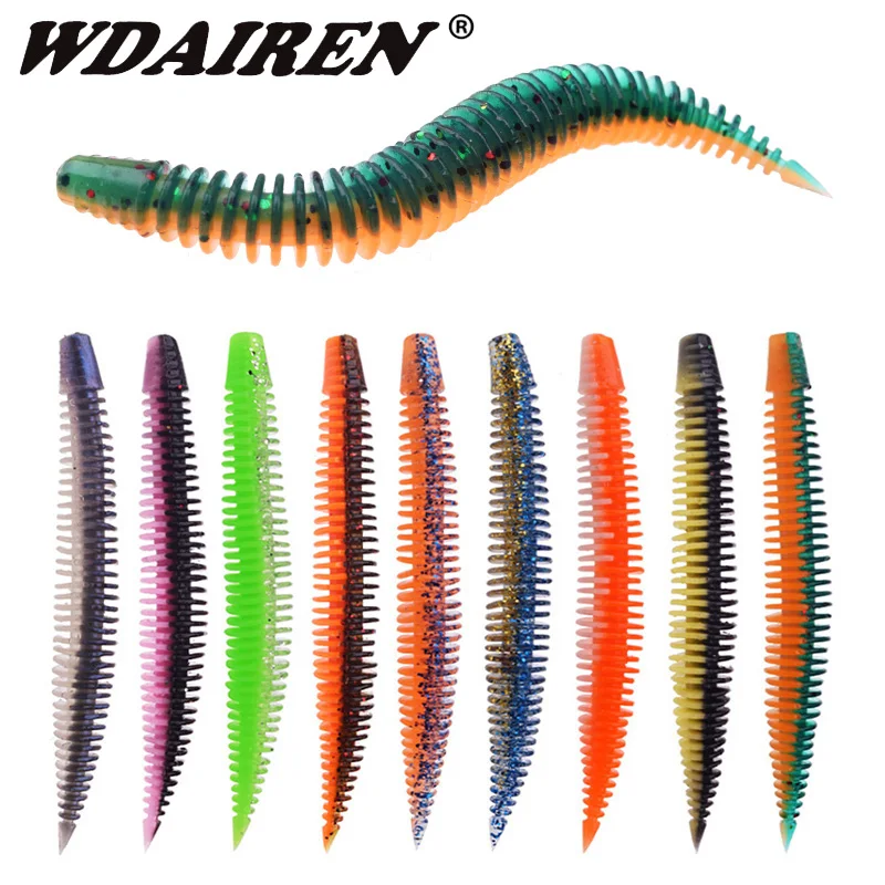 

10Pcs/Lot Larva Pin Tail Soft Lures 80mm 2.3g Double Colors Silicone Soft Bait Freshwater Worm Swimbaits For Bass Jig Wobblers