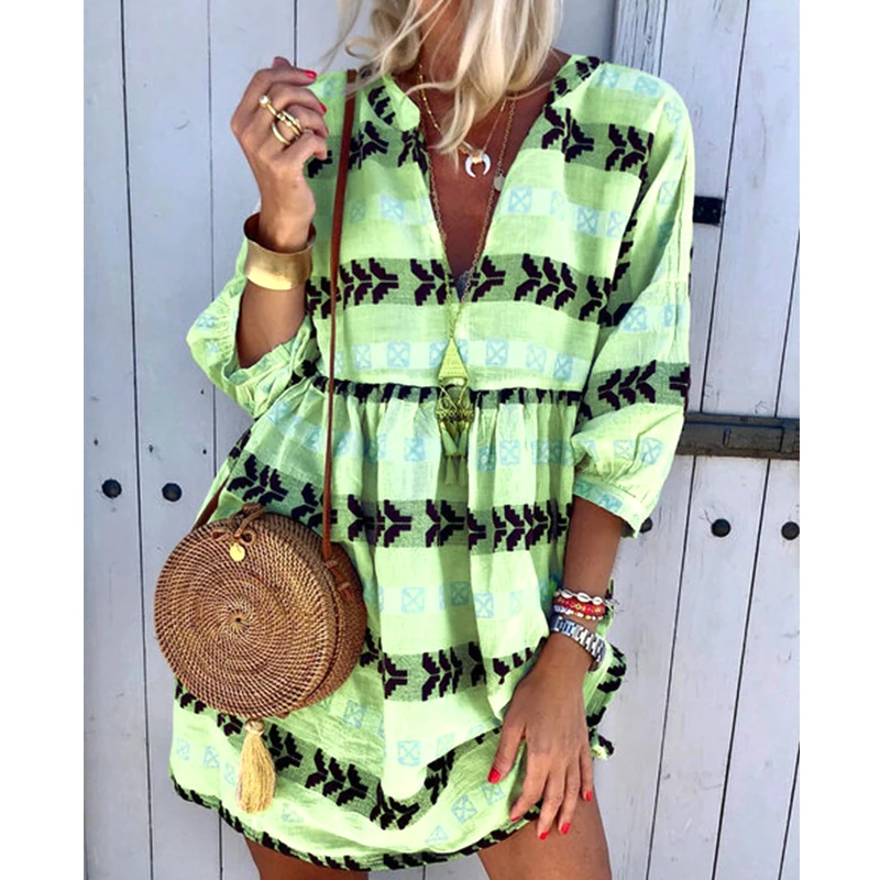 Повседневные женские платья Boho мини-светильник летние размера плюс повседневные
