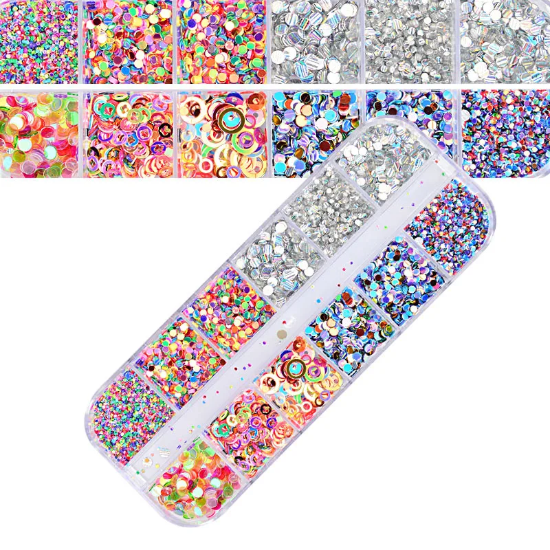 12 ячеек/комплект блестки для ногтей|Стразы и украшения| |