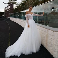 verngo sexy off the shoulder long sleeves wedding dresses tulle lace a linesweep train bride dress 2022 robe de mariage