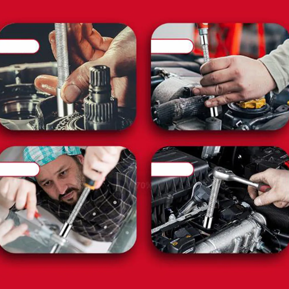 

3PCS 1/4\"3/8\"1/2\" Socket Wrench Driver Flexible Socket Extension Rod Adapter Ratchet Wrench Limited Space