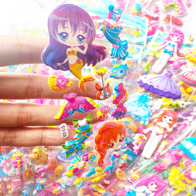 10 листов Мультяшные стикеры 3D для девочек модные наклейки с пузырями детские из