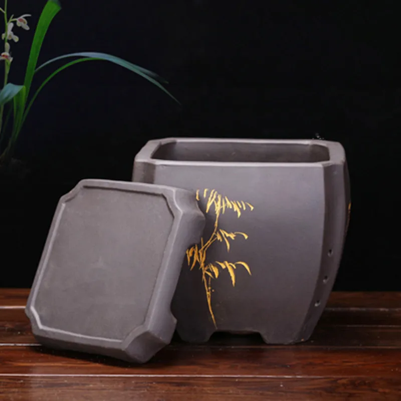 Изысканная тетрагональная садовая ваза большого размера с подносом для дома