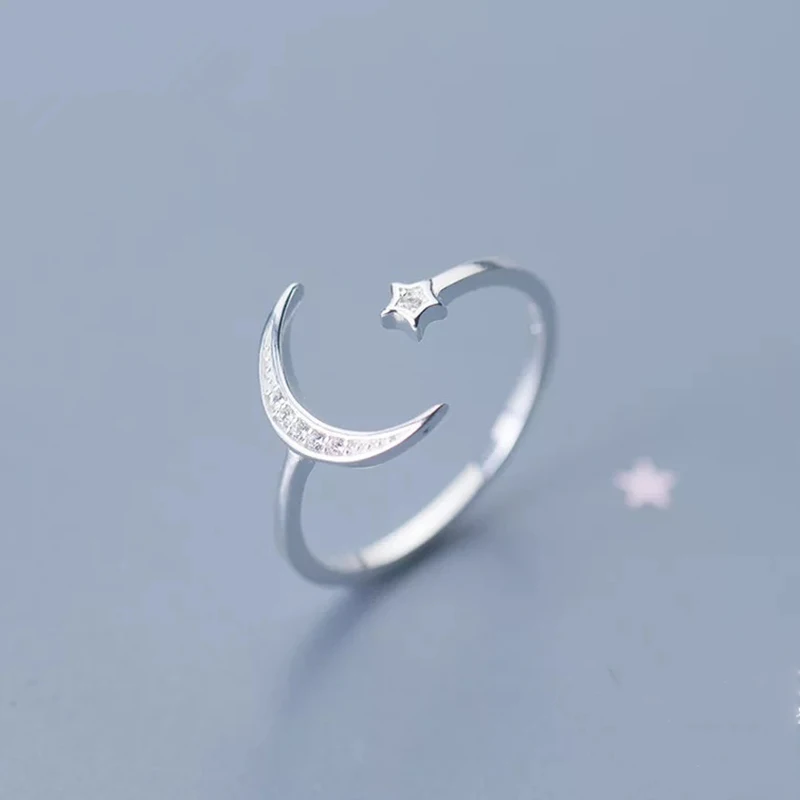 Кольцо обручальное со звездой и луной с кристаллами | Украшения аксессуары