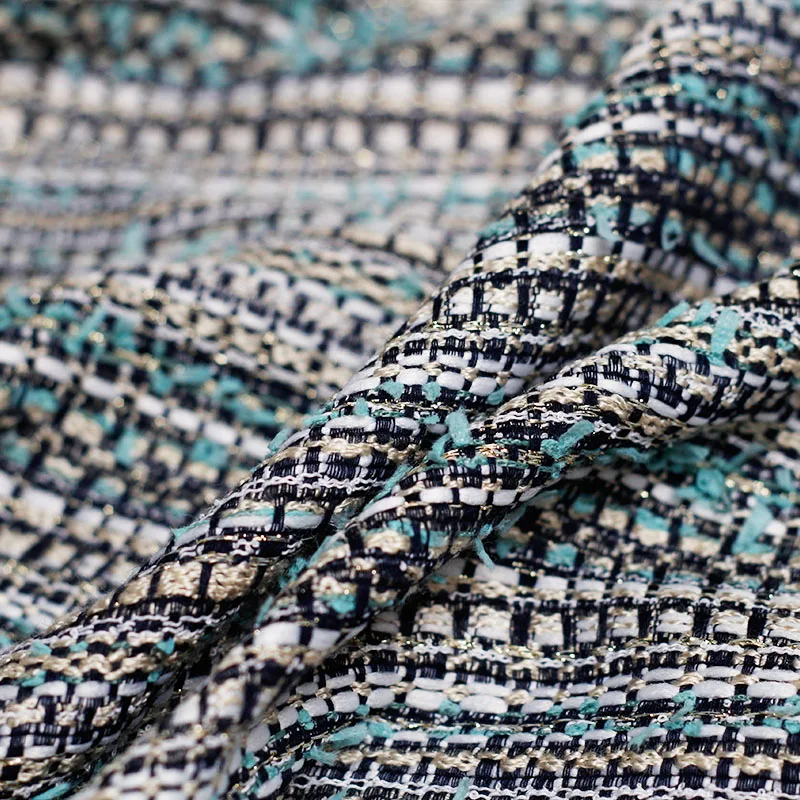 Pearlsilk зеленая белая шерстяная твидовая ткань Женская Осенняя Куртка Костюм