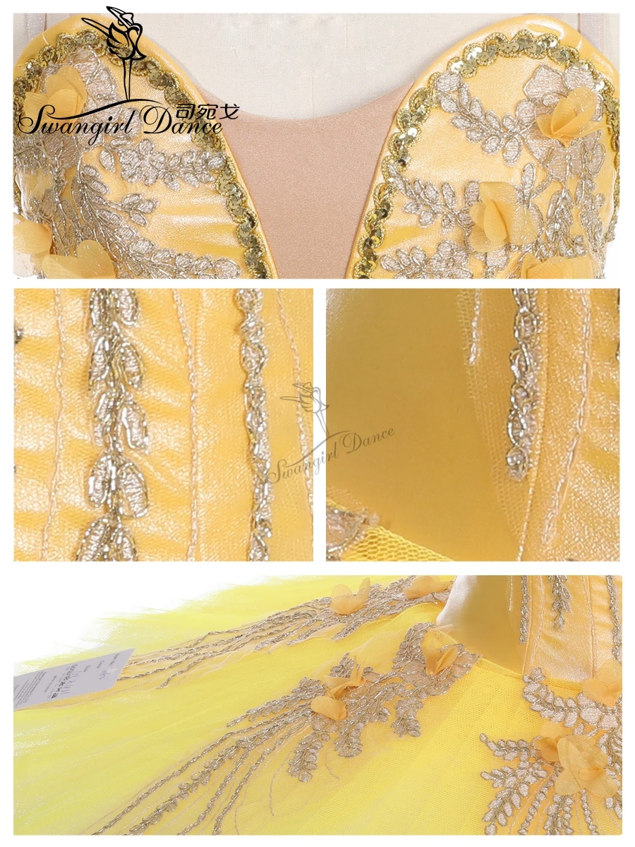 Новое поступление желтая балетная пачка с цветами бандаж классическая для