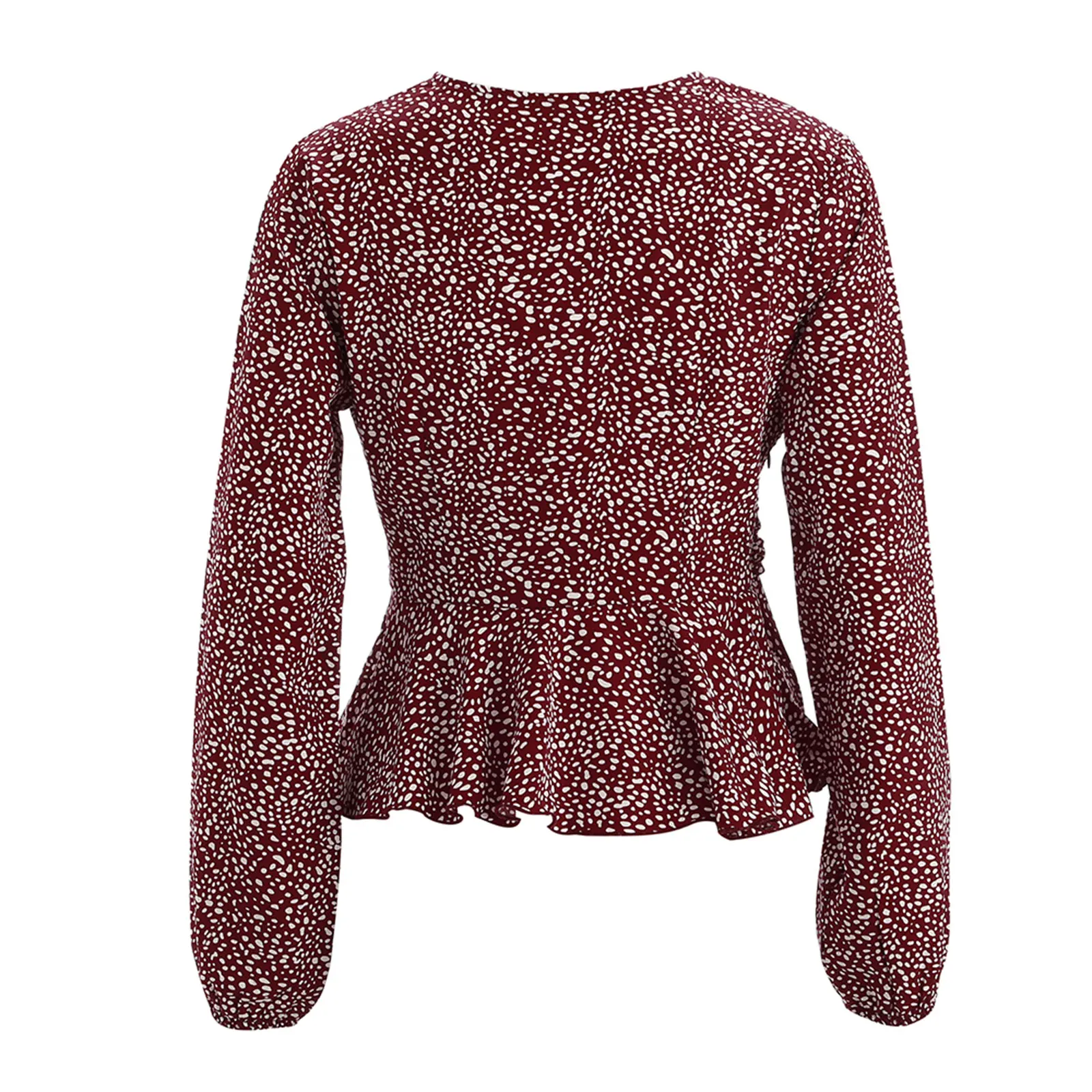 

Women Fall Shirt, Long-Sleeved Top, Dot Printed Ruffle Twisted Party V-Neck Loose High Waist Clothes