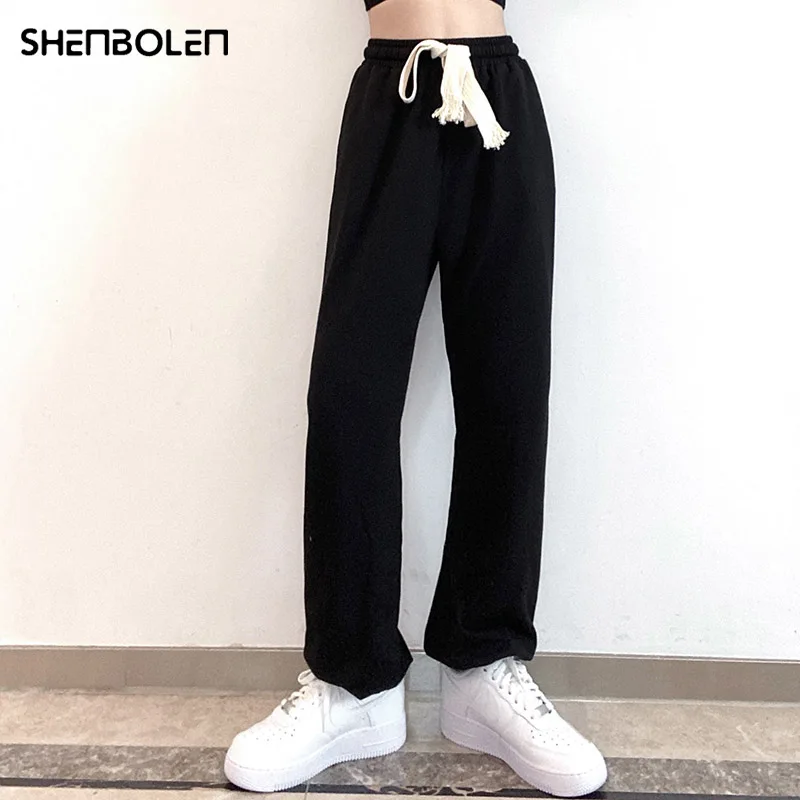 

Drawstring wide leg pants women 2021 autumn and winter new fashion loose straight leg sports pants high waist black casual pants