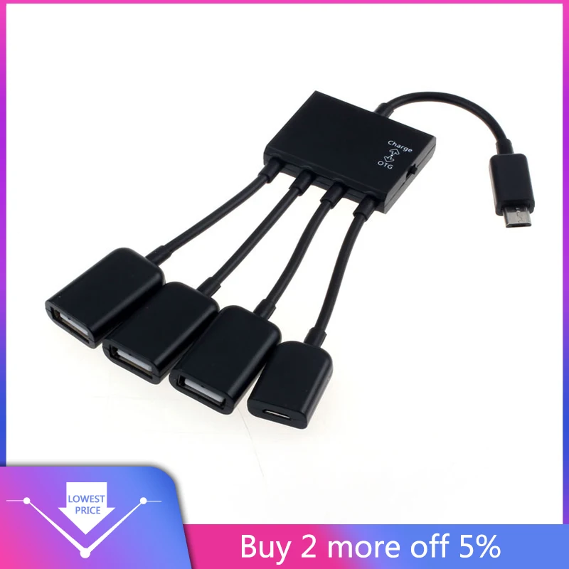 Черный 4 портовый микро USB кабель OTG для зарядки смартфона|USB-хабы| |