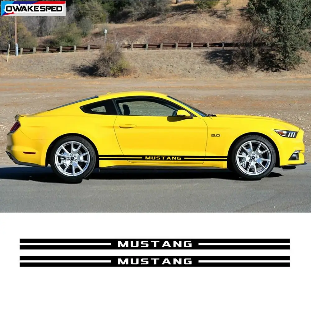 

1set Racing Sport Stripes Auto Door Side Skirt Stickers Car Styling Body Decor Vinyl Decals For Ford Mustang GT Shelby Boss 302