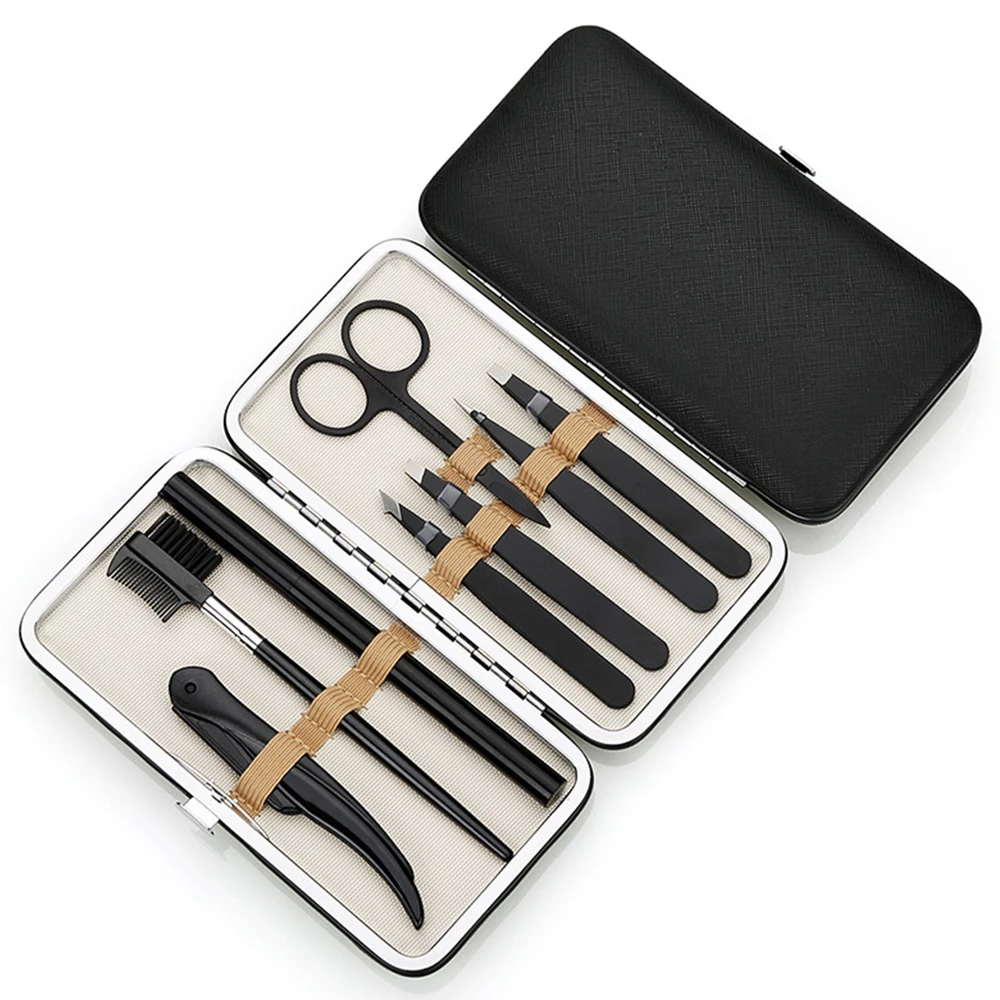 

21Pcs Professional Stainless Steel Eyebrow Tweezers Set Eyebrow Shaping Tool Razor Pencil Brush Stencil Scissors Tweezers Comb