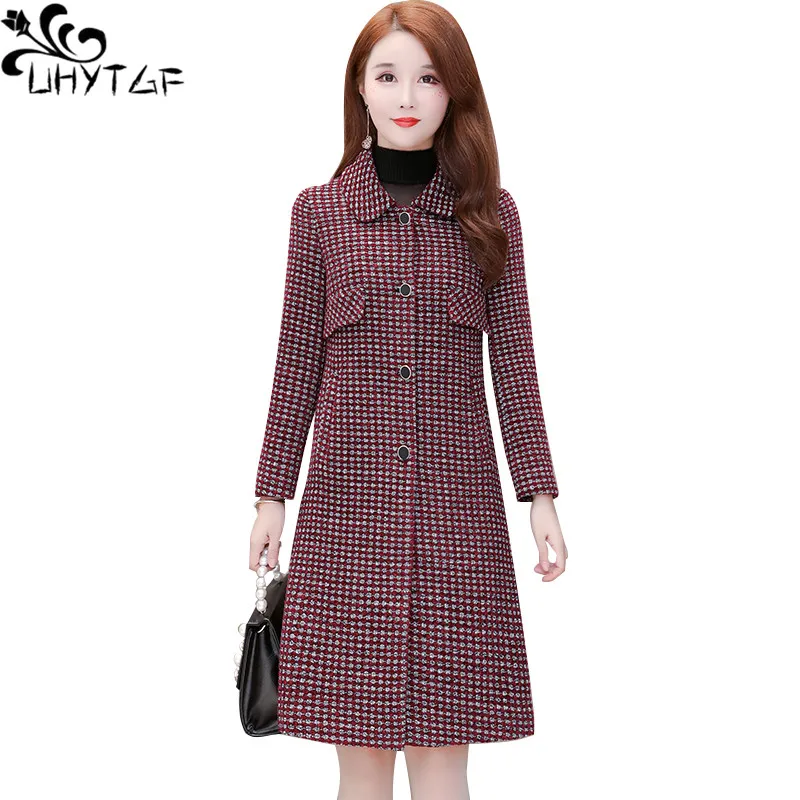 

UHYTGF Plus size lattice Slim Women winter jacket Women Autumn winter warm jacket fashion Korean Woolen Woolen women coat X727