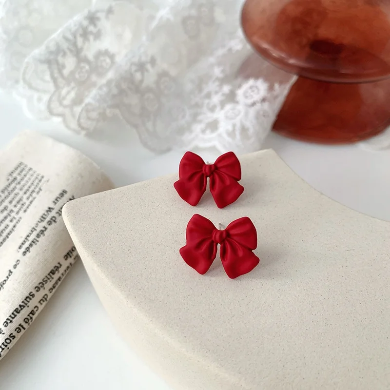 

New Female Red Heart Bowknot Earrings for Women Bohemian Fashion Jewelry 2021 Accessories