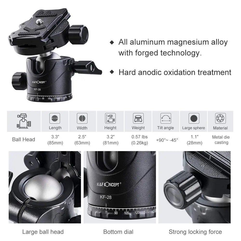 K& F концепция 80,7 дюймов штатив для камеры DSLR Компактный алюминиевый штатив с шаровой головкой 360 градусов и нагрузкой 8 кг для путешествий и работы