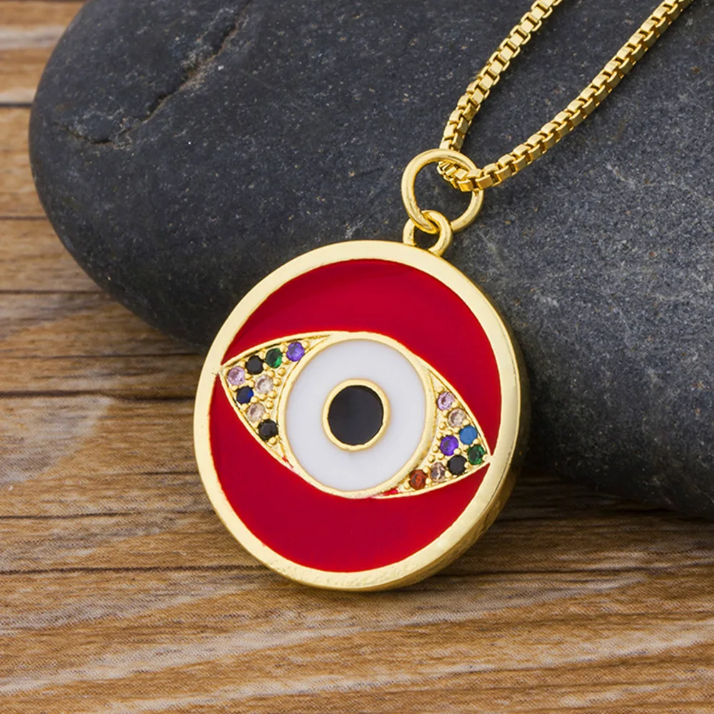 

AIBEF New Design Evil Eye Round Fashion Trendy Pendant Necklace Micro Pave CZ Copper Gift Cubic Zirconian Rhinestone Jewelry