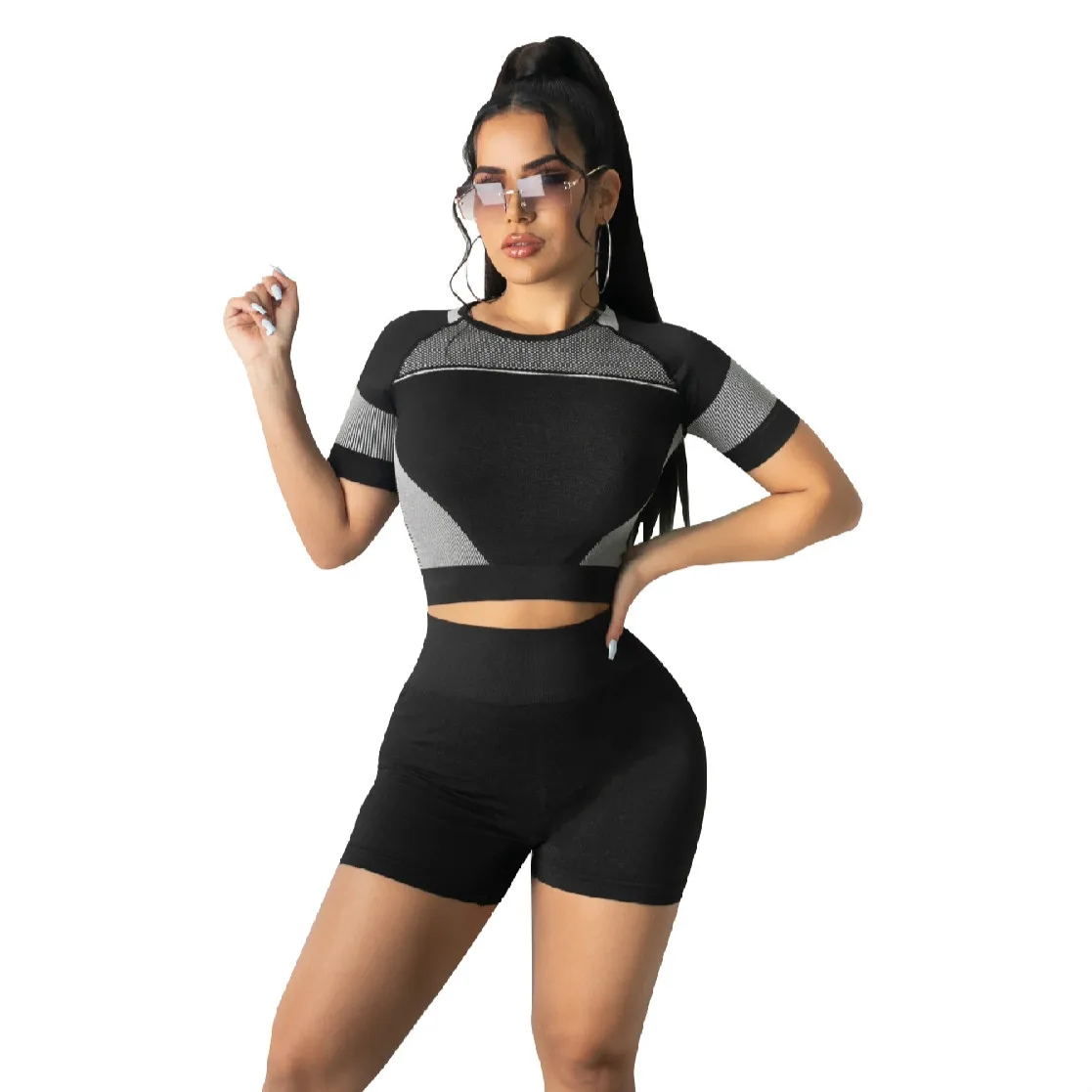 

Yoga Sets Clothes 2021 Women's Summer Round Neck Casual Workout Running Suit Set Woman 2 Pieces Women's Summer Suit