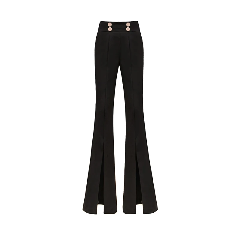 

Slit Black Bell-Bottom Pants Women's Spring and Autumn 2021 New High Waist Slimming Stretch Slim Breasted Suit Bootcut Trousers