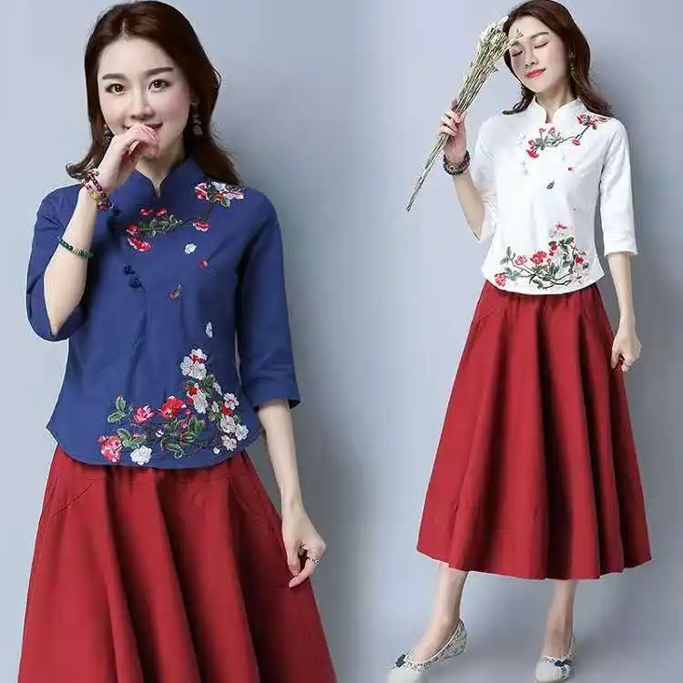 

Топ Ципао, новинка, элегантная традиционная китайская одежда с цветочным принтом для женщин, китайские рубашки, костюм Тан, топ в китайском стиле для девушек