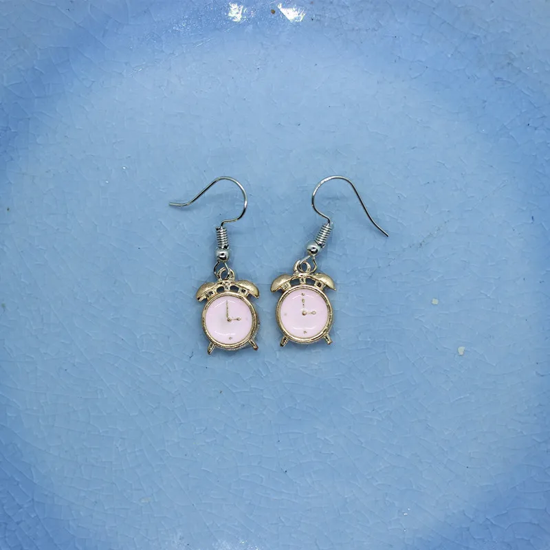 Funny Cute Simulation Small Alarm Clock Enamel Earrings Women's Fashion Creative Personality Hand-made DIY Jewelry Gifts | Украшения и