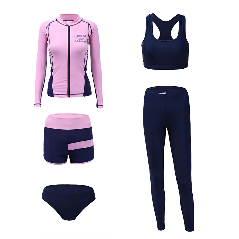 

Rhyme Lady Long Sleeve Rash guard five pieces swimwear bathing suit New sports swimwear beachwear Hot-sale swimsuit