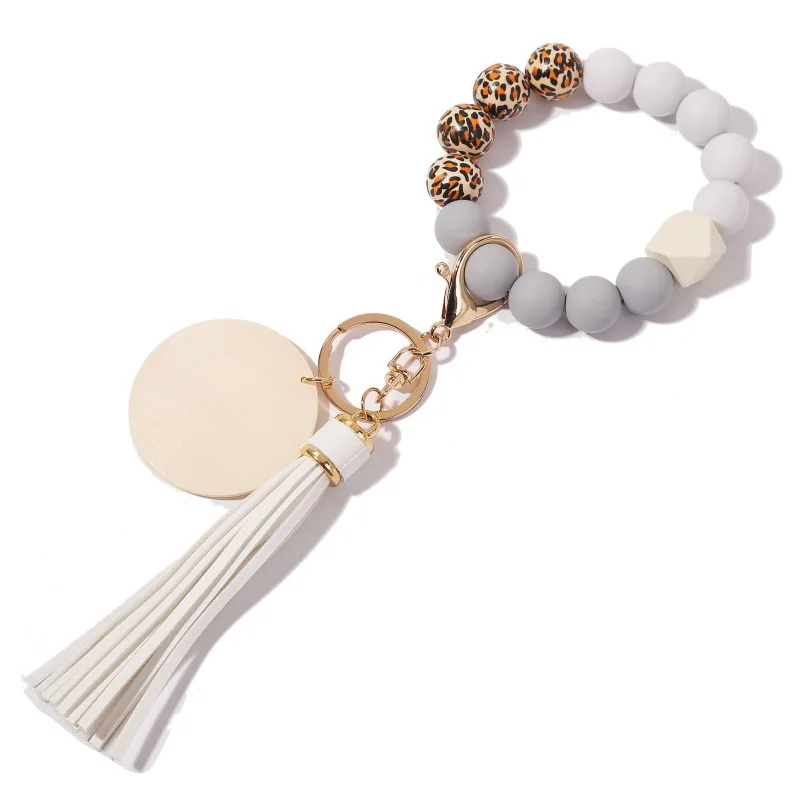 

Leopard Beads Keychain For Keys Tassel Charms Keychain For Car Accessories Multicolor Silicone Keychain For Women Christmas Gift